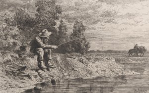 Fiskeri efter Roach, 1865. af Charles Emile Jacque