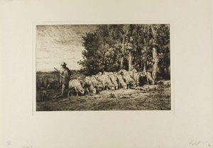 Flok får ved kanten af en skov af Charles Emile Jacque