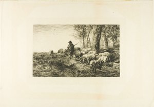 Svineflok med Svinebesætning af Charles Emile Jacque