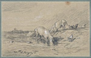 Svineflok Tegning af Charles Jacque (1813-1894) af Charles Emile Jacque