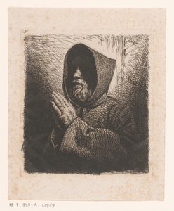 Hoved af en bedende munk med skæg af Charles Emile Jacque