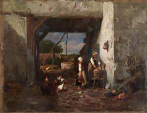 Hühnerhof af Charles Emile Jacque