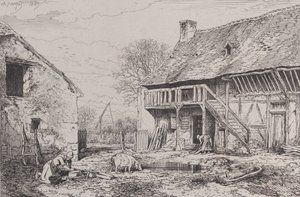 Landskab af en bondegård, 1845. af Charles Emile Jacque