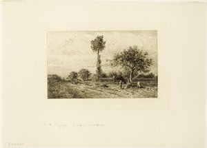 Landskab med buet vej af Charles Emile Jacque