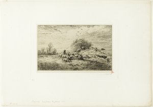 Landskab med svineflok af Charles Emile Jacque