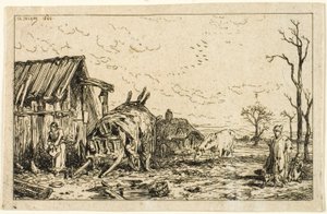 Landskab med uspændt vogn af Charles Emile Jacque