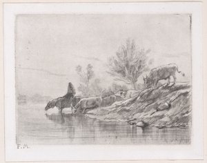 Landskab med kvæg, 1848. af Charles Emile Jacque