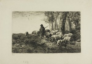 Mand med svineflokke af Charles Emile Jacque