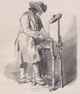 Louvre Museum, samling af tegninger, Le Remouleur, af Watteau, fra Magasin Pitto..., ca. 1852. af Charles Emile Jacque