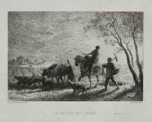 Vender tilbage fra markerne. af Charles Emile Jacque