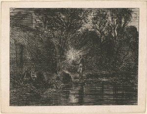 Flodbred om natten af Charles Emile Jacque