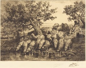 Får ved vandingsstedet af Charles Emile Jacque