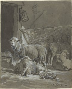 Får i en krybbe af Charles Emile Jacque