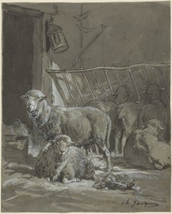 Får i en krybbe af Charles Emile Jacque