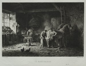 Smedebutikken. af Charles Emile Jacque