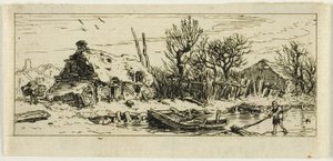 Den frosne dam, lille tallerken af Charles Emile Jacque