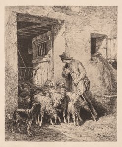 The Herd Exit The Exit of the Herd, 1876. af Charles Emile Jacque