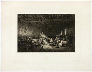 Den store fåreseng, vandret tallerken af Charles Emile Jacque