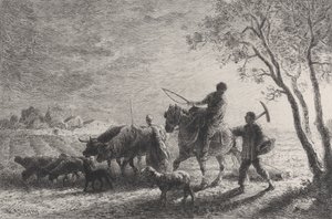 The Return from the Fields, 1865. af Charles Emile Jacque
