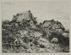 To hytter på en bank, 1879. af Charles Emile Jacque