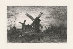 To vindmøller på Montmartre af Charles Emile Jacque