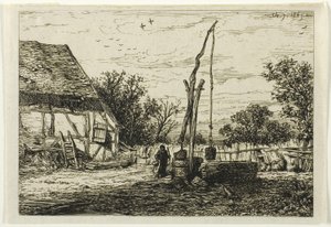 Godt i en gårdgård af Charles Emile Jacque