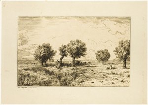 Piletræer i et Landskab af Charles Emile Jacque