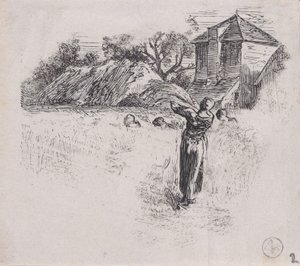 Kvinde, der bærer skær, ca. 1853. af Charles Emile Jacque