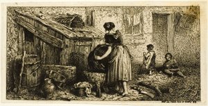 Kvinde vaskepotter, med børn af Charles Emile Jacque