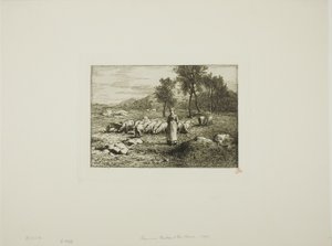 Kvinde, der våger over en flok grise af Charles Emile Jacque