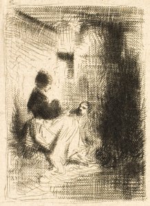 Kvinde og hendes børn af Charles Emile Jacque