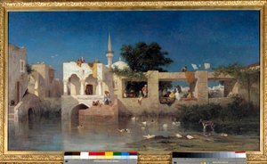 Cafe a Adalia, dit Habitations Turks near Adalia i Tyrkiet Maleri af Charles Torunemine (1812-1872) 1856 Søn. 0,69x1,24 m Paris, musee d