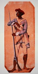Soldat fra Tipu Sultan, Sultan af Mysore, bevæbnet med en flintlåsmusket (farve litho)