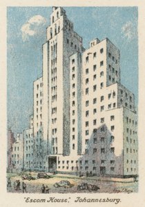 Sydafrika: "Escom House", Johannesburg (farvelitografi) af Charles Ernest Peers