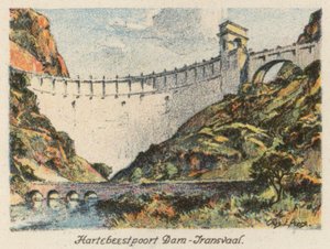 Sydafrika: Hartebeestpoort Dam, Transvaal (farvelitografi) af Charles Ernest Peers