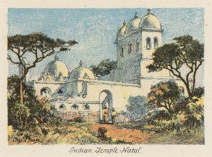 Sydafrika: Indisk tempel, Natal (farvelitografi)