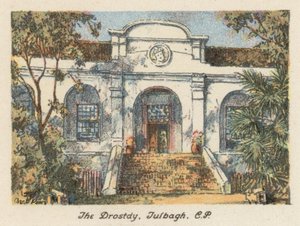 Sydafrika: The Drostdy, Tulbagh, CP (farvelitografi) af Charles Ernest Peers