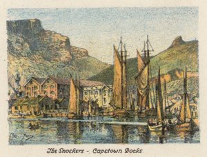 Sydafrika: The Snoekers, Capetown Docks (farvelitografi) af Charles Ernest Peers