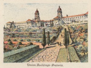 Sydafrika: Union Buildings, Pretoria (farvelitografi) af Charles Ernest Peers