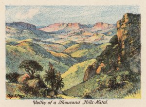 Sydafrika: Valley of a Thousand Hills, Natal (farvelitografi) af Charles Ernest Peers