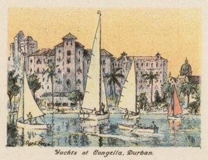 Sydafrika: Yachter ved Congella, Durban (farvelitografi) af Charles Ernest Peers