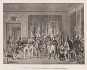 Maires of Paris modtager Austerlitz flag, begyndelsen af det 19. århundrede (litho) af Charles Etienne Pierre Motte