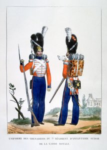 Uniform for de schweiziske grenaderers 7. regiment af infanteri af den kongelige garde, Frankrig, 1823.