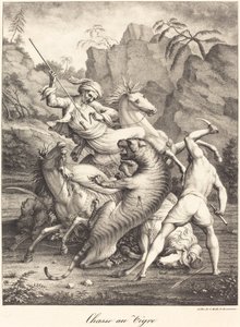 Tigerjagt af Charles Etienne Pierre Motte after Auguste Jacques Regnier