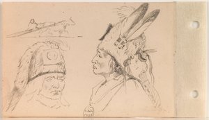 Studier af Palaneapape (Struck-by-Ree eller Struck-by-Arikara) og en hund Travois (blad 21 verso)