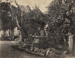 Landlig scene med stenbygning og kors, ca. 1857. af Charles Fortunat Paul Casimir Perier