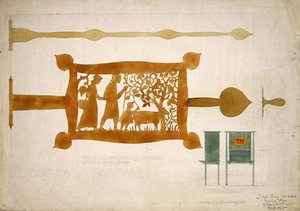 Design til et skrivebord af messing af Charles Francis Annesley Voysey