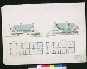 Hus, der skal bygges ved Gartmel Fell Gillhead, Windermere for J.W. Buckley Esquire, 1899 (wc og blyant på papir) af Charles Francis Annesley Voysey