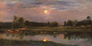 A Moonlit River Landscape, ca. 1855 (olie om bord) af Charles Francois Daubigny