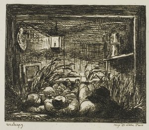 Sengetøj på båden (nat på båden) af Charles Francois Daubigny
